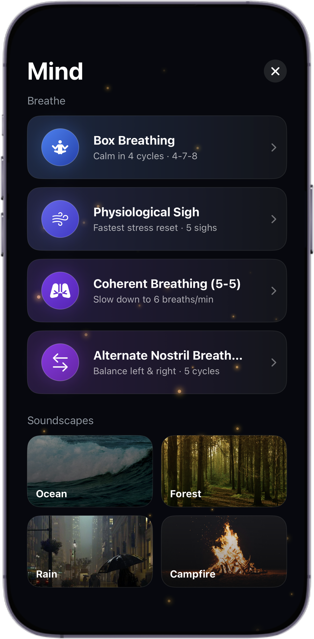 Betttr breathwork and soundscapes screen