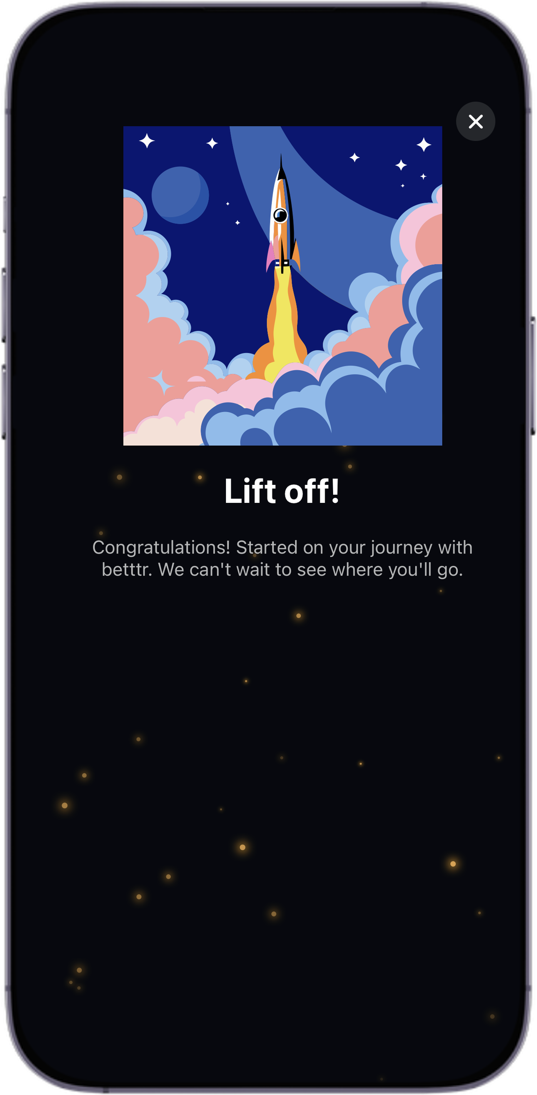 Betttr Lift off achievement screen